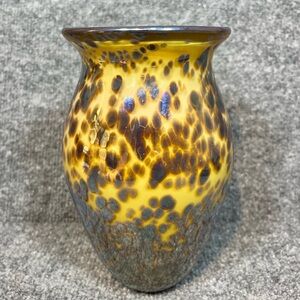 Iridescent Tortoise Shell Art Glass Vase Signed Mark Stephenson